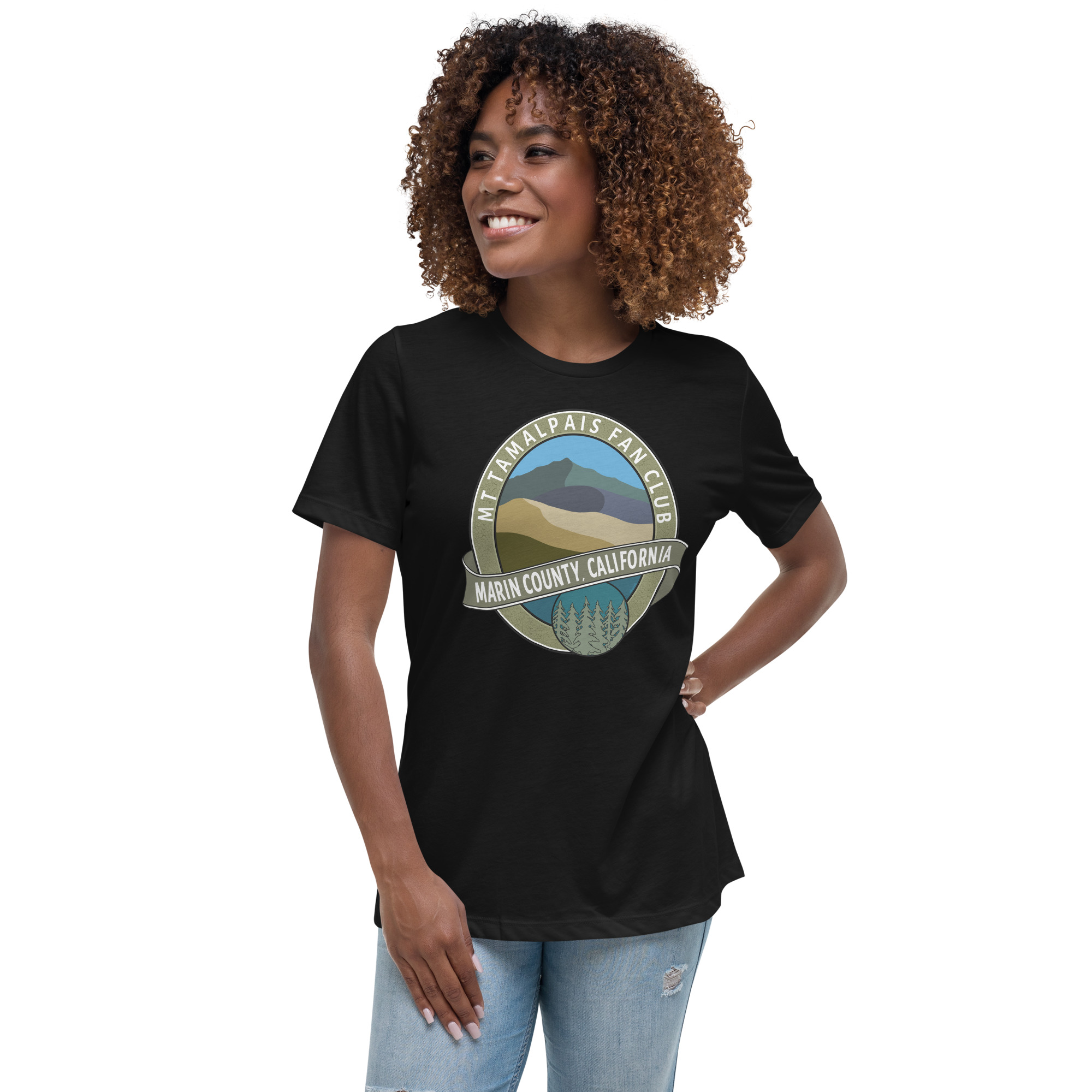 Women's Relaxed T-Shirt Oval Mt Tamalpais Fan Club Marin County California Design - Image 3