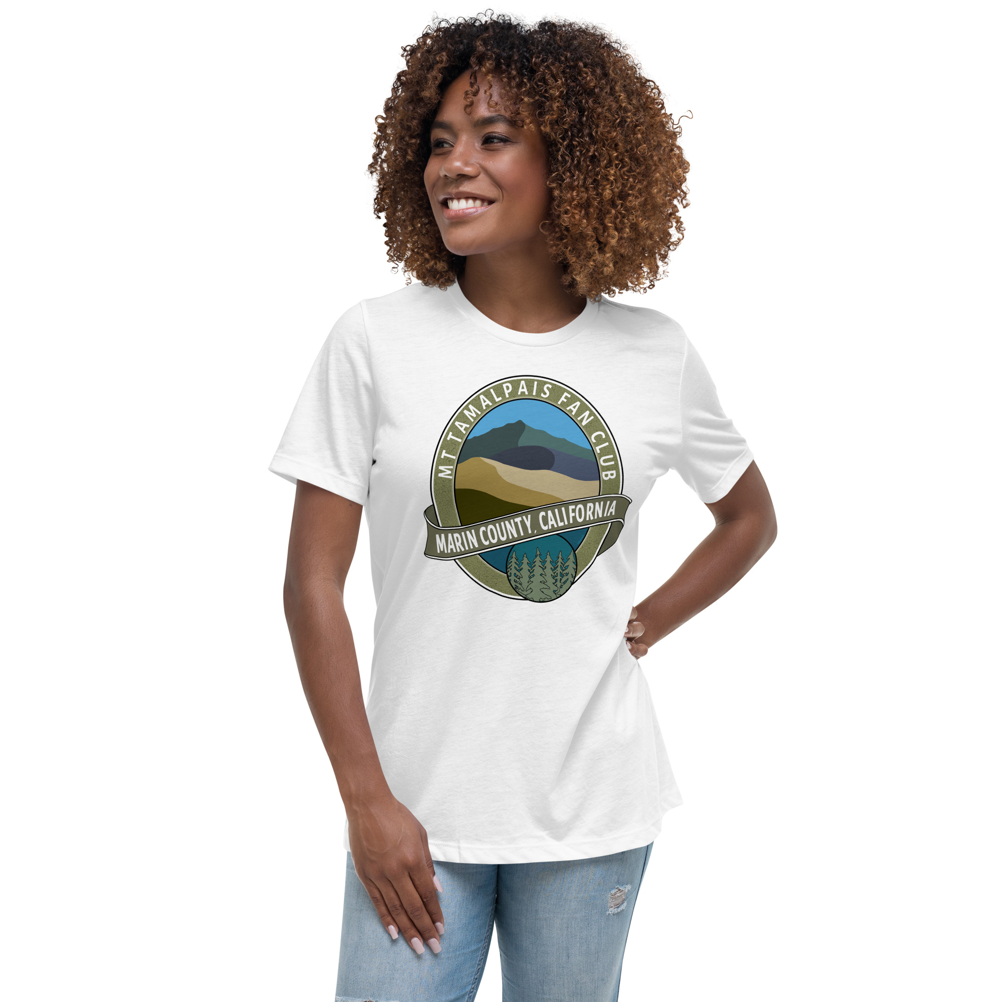 Women's Relaxed T-Shirt Oval Mt Tamalpais Fan Club Marin County California Design - Image 7