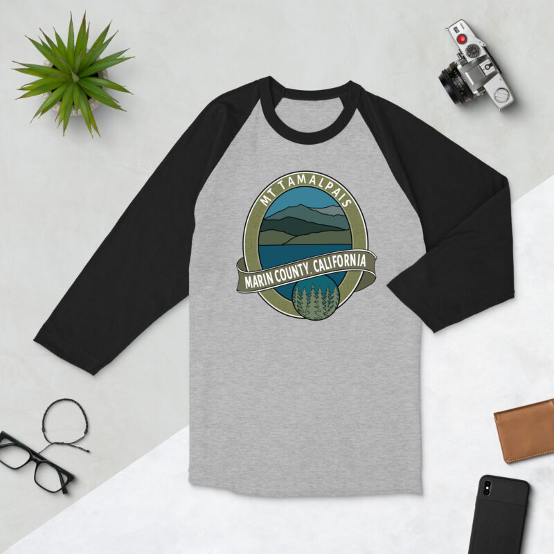 Unisex 3/4 sleeve raglan Jersey shirt Oval Mt Tamalpais Marin County Collector's Design