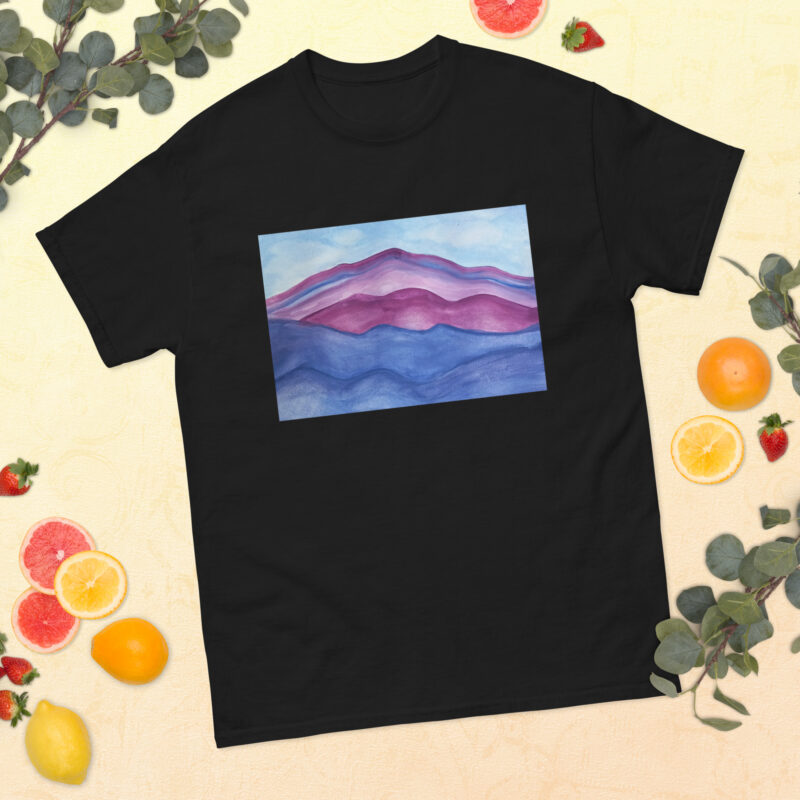 Unisex classic tee T-shirt Purple Mountains Majesty Mt Tamalpais Watercolor - Black, XL