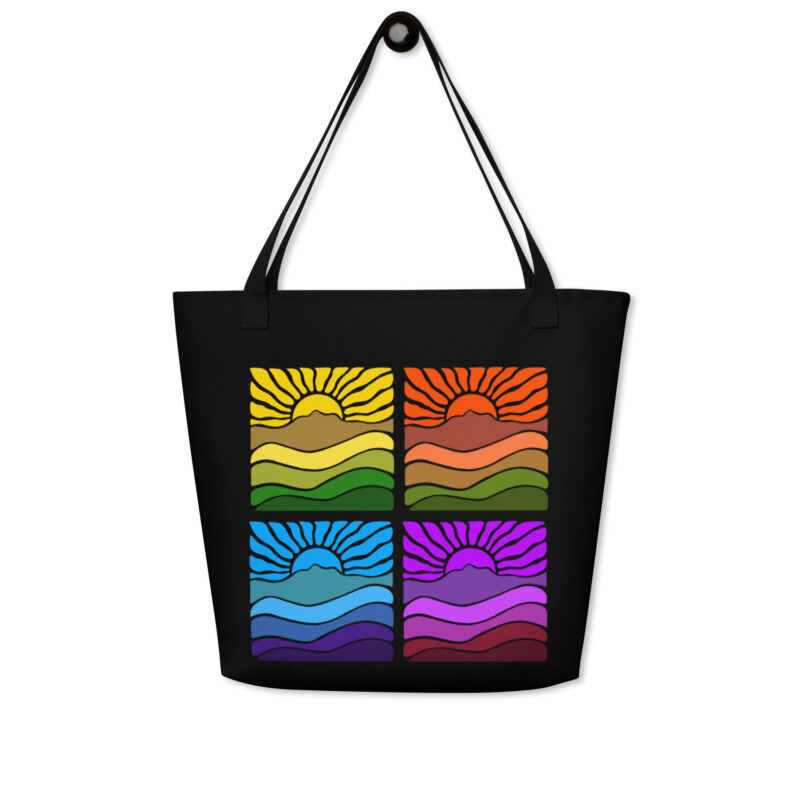 Groovy Retro Mt Tamalpais Sun Landscape X4 Design - Large Tote Bag