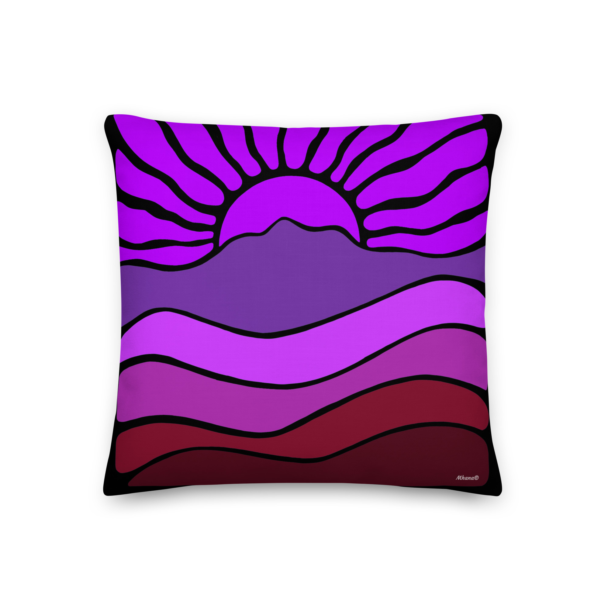 Premium Pillow Mt Tamalpais Groovy Retro Sun Landscape Design Pink - Image 2