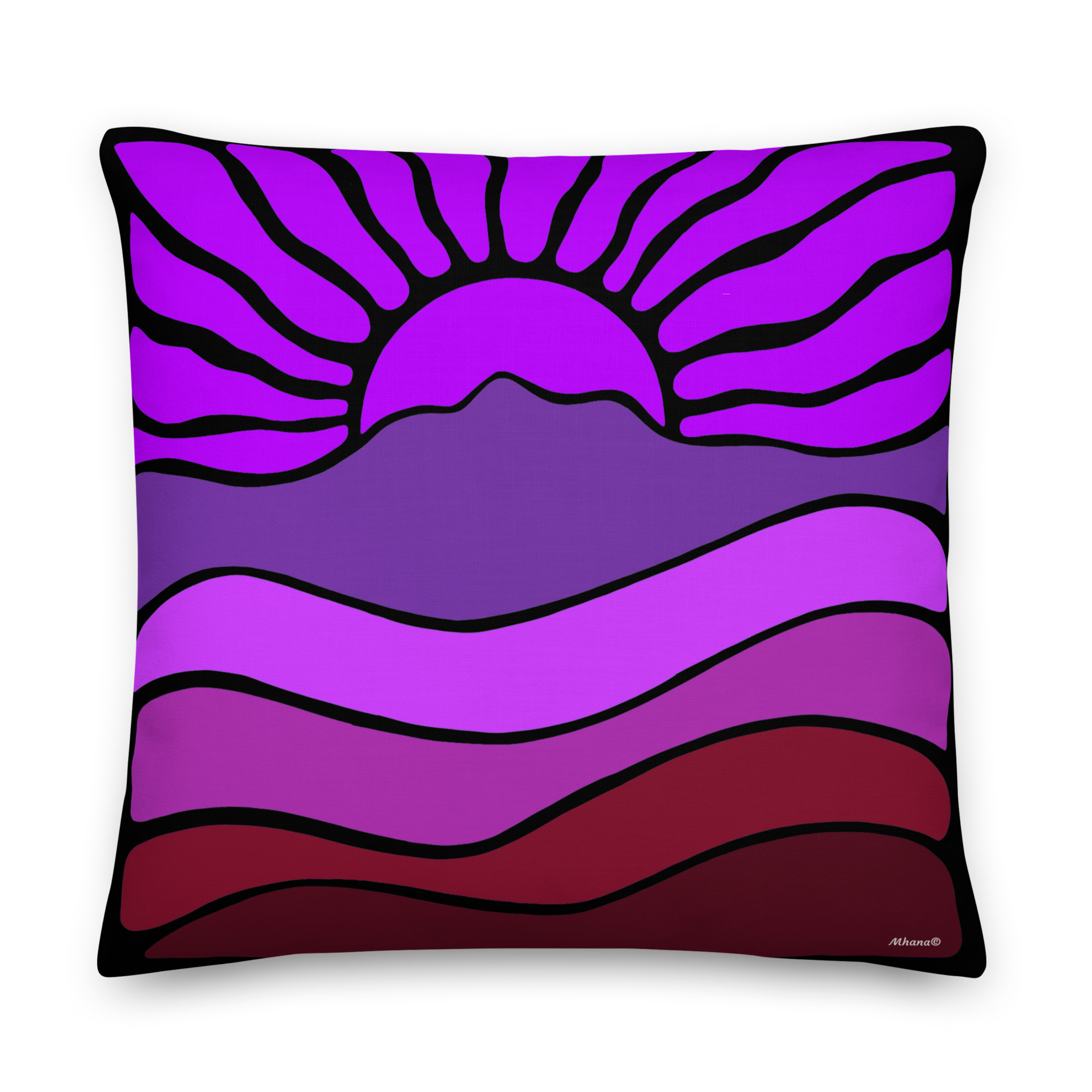 Premium Pillow Mt Tamalpais Groovy Retro Sun Landscape Design Pink - Image 4