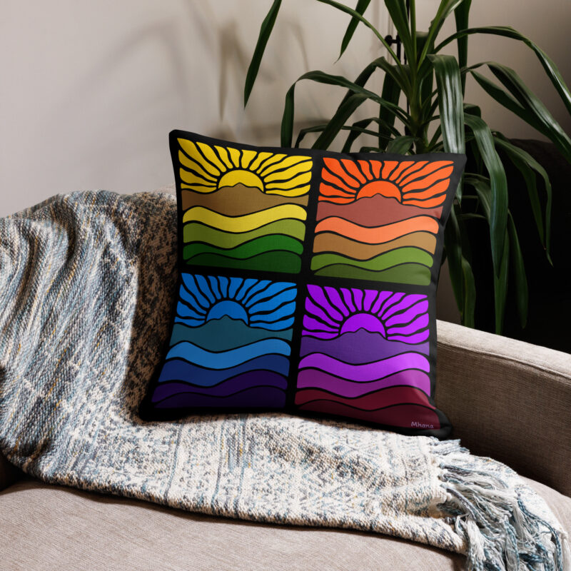 Premium Pillow Mt Tamalpais Groovy Retro Sunrise Landscape Design X4 Rainbow