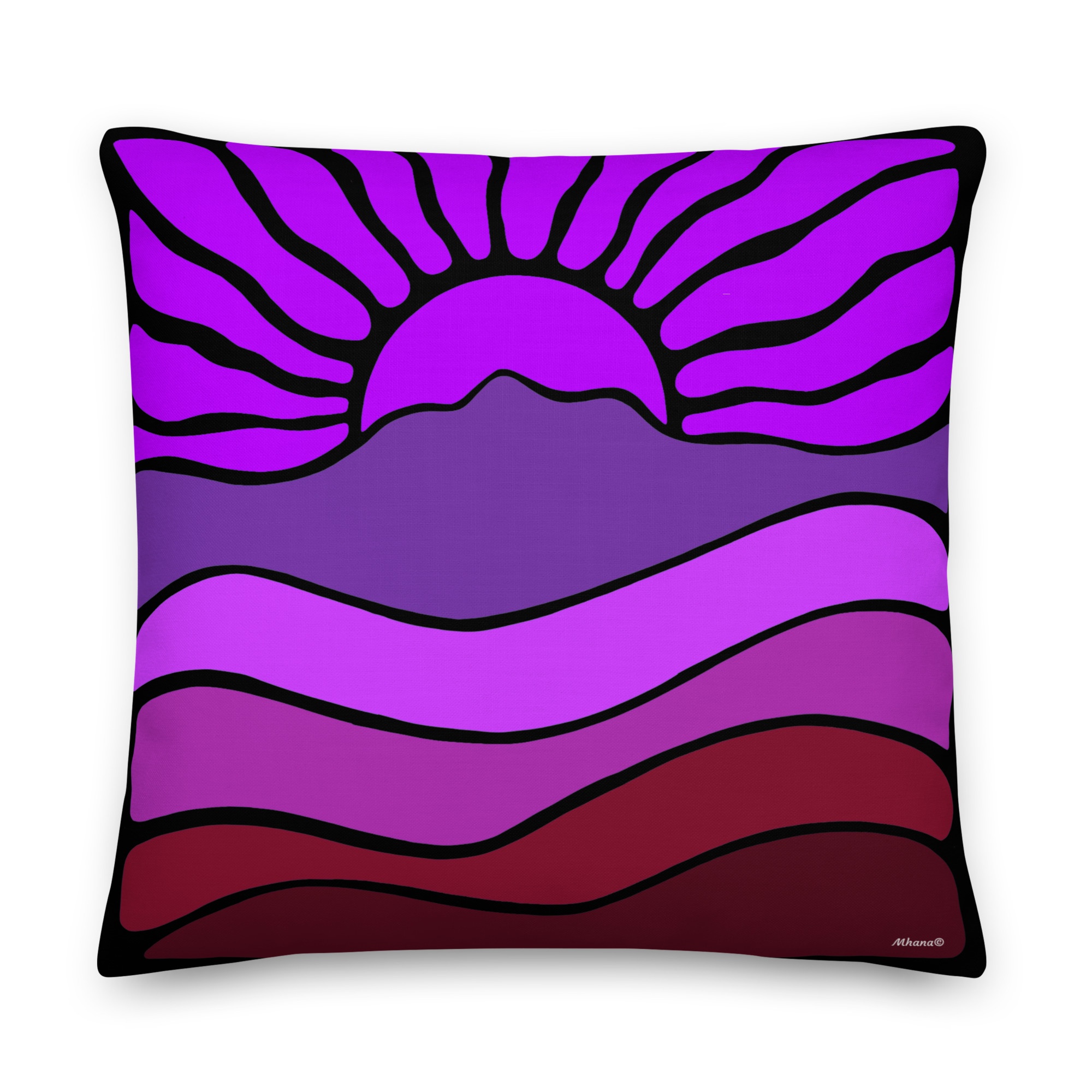 Premium Pillow Mt Tamalpais Groovy Retro Sun Landscape Design Pink