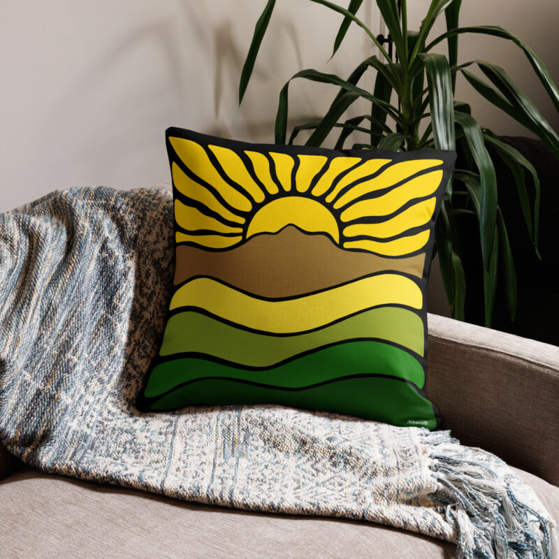 Premium Pillow Mt Tamalpais Groovy Retro Sun Landscape Design - Yellow