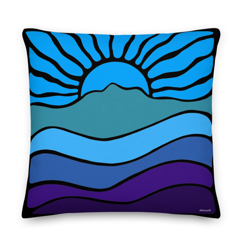 Premium Pillow Mt Tamalpais Groovy Retro Sun Landscape Design - Light Blue