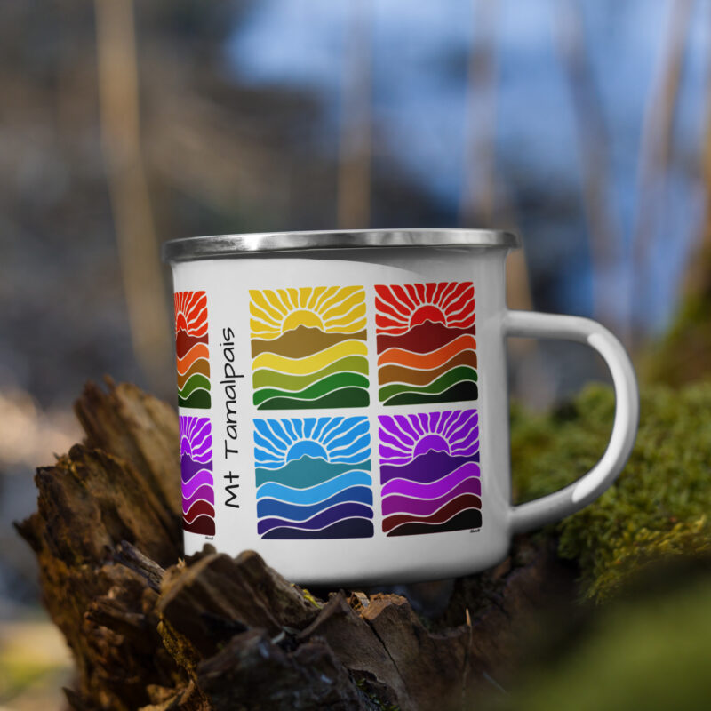Enamel Mug Mt Tamalpais Groovy Retro Sunrise Landscape Design X4 Rainbow