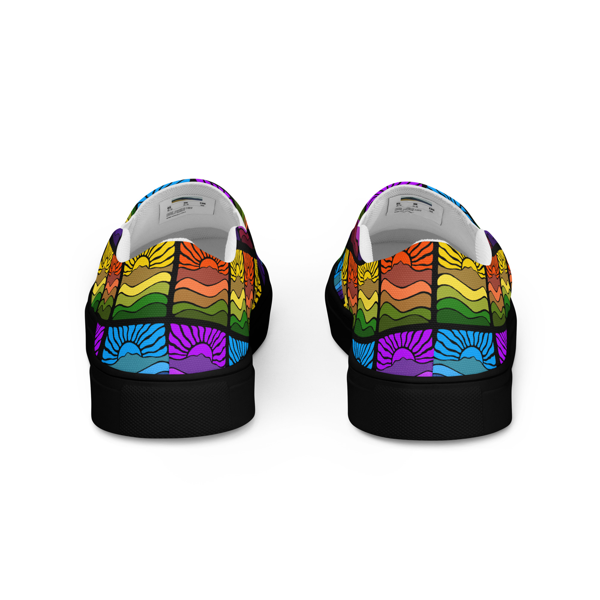 Men’s slip-on canvas shoes Mt Tamalpais Groovy Retro Sun Landscape Design X4 Rainbow - Image 9