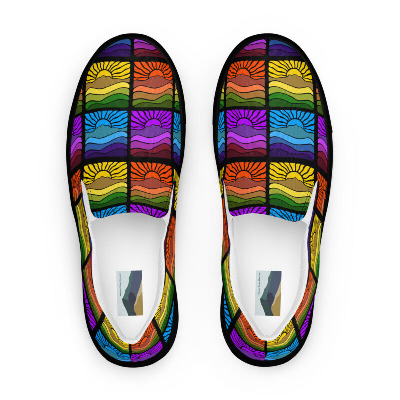 Men’s slip-on canvas shoes Mt Tamalpais Groovy Retro Sun Landscape Design X4 Rainbow