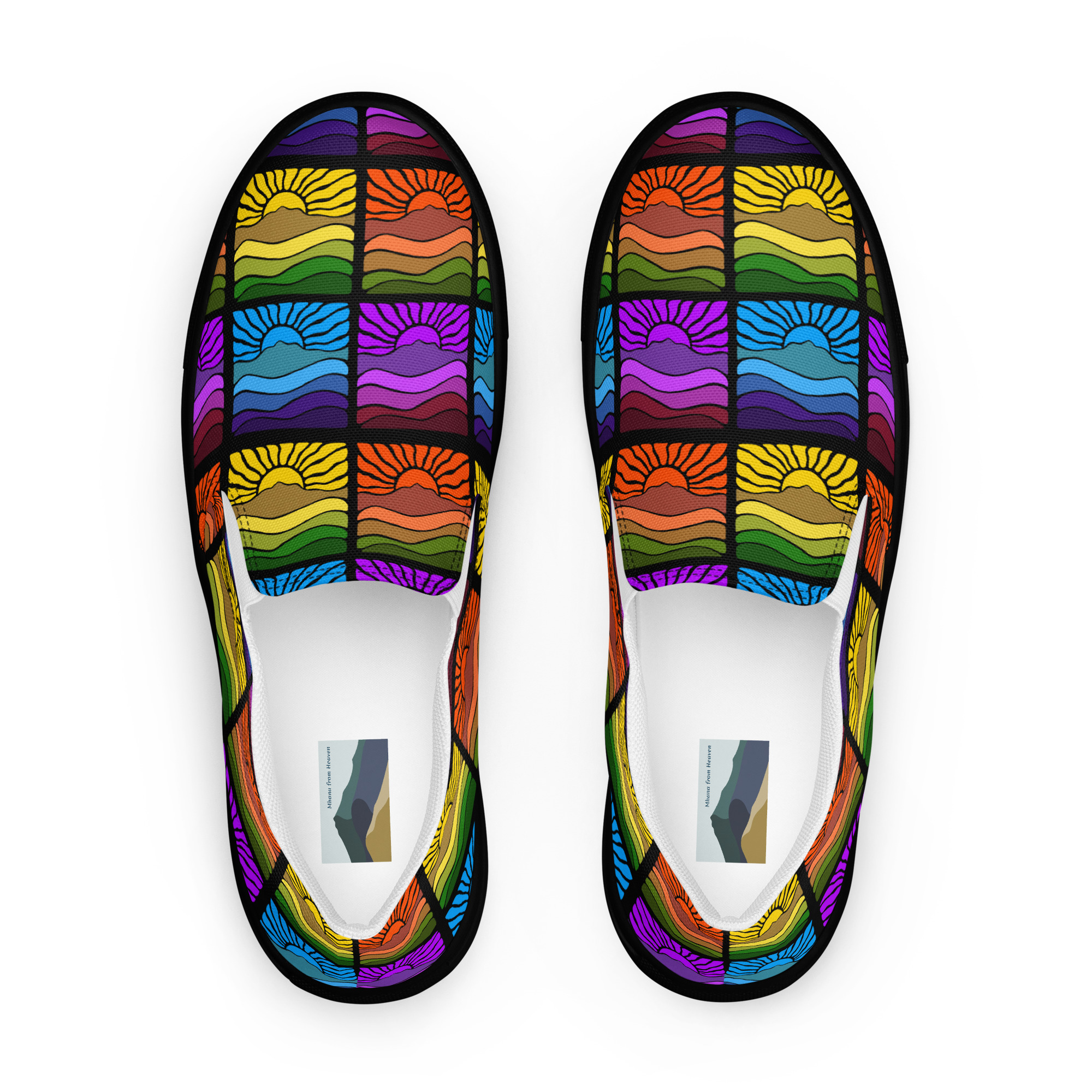 Men’s slip-on canvas shoes Mt Tamalpais Groovy Retro Sun Landscape Design X4 Rainbow