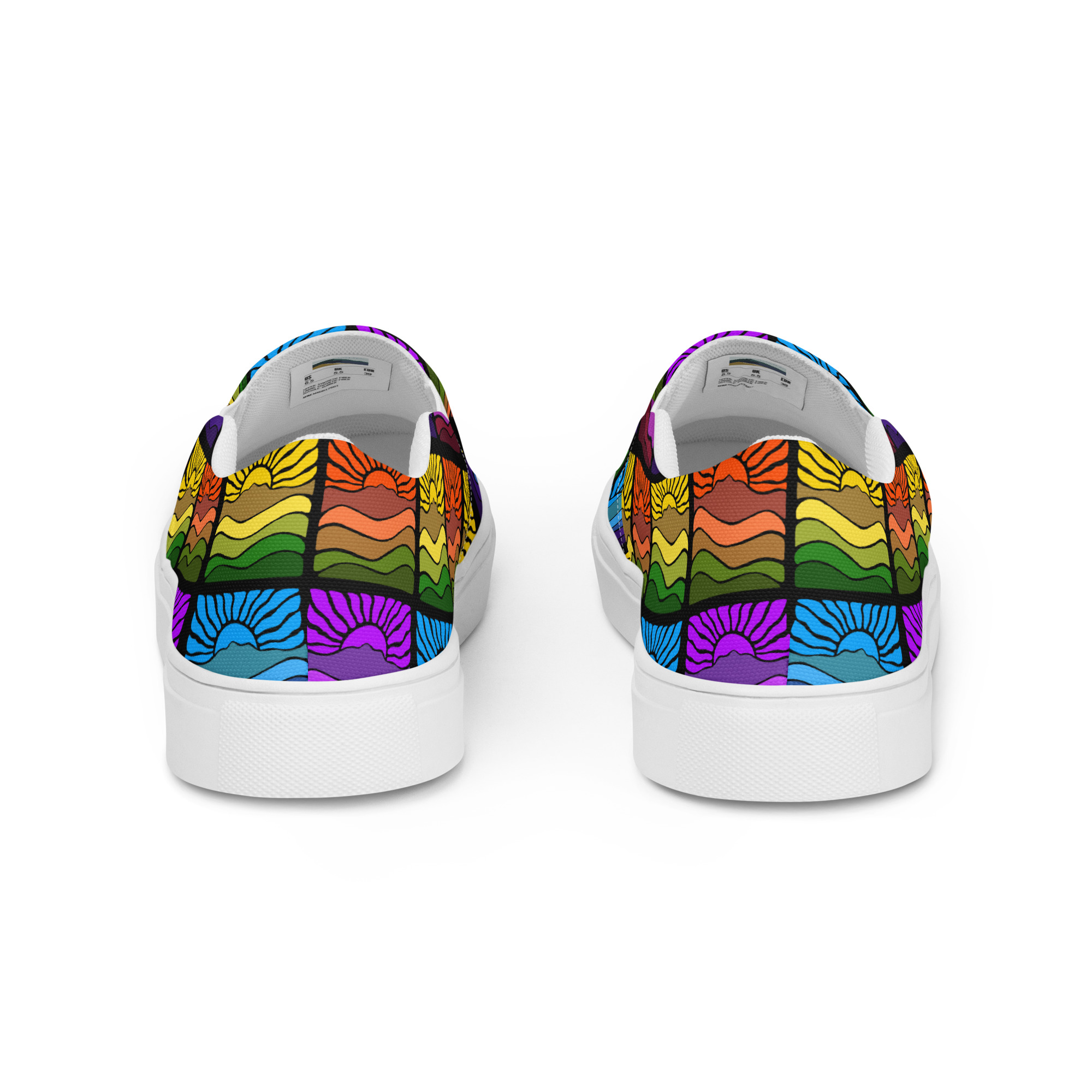 Men’s slip-on canvas shoes Mt Tamalpais Groovy Retro Sun Landscape Design X4 Rainbow - Image 12