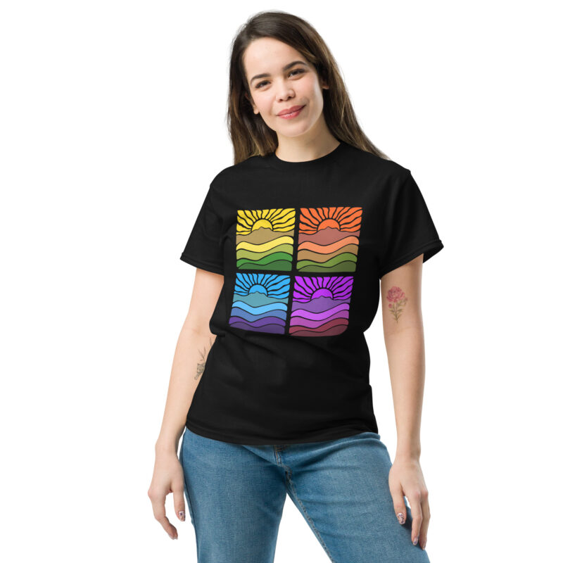 Mt Tamalpais Groovy Retro Sun Landscape Design – X4 Rainbow - Unisex classic tee 100% Cotton T-shirt