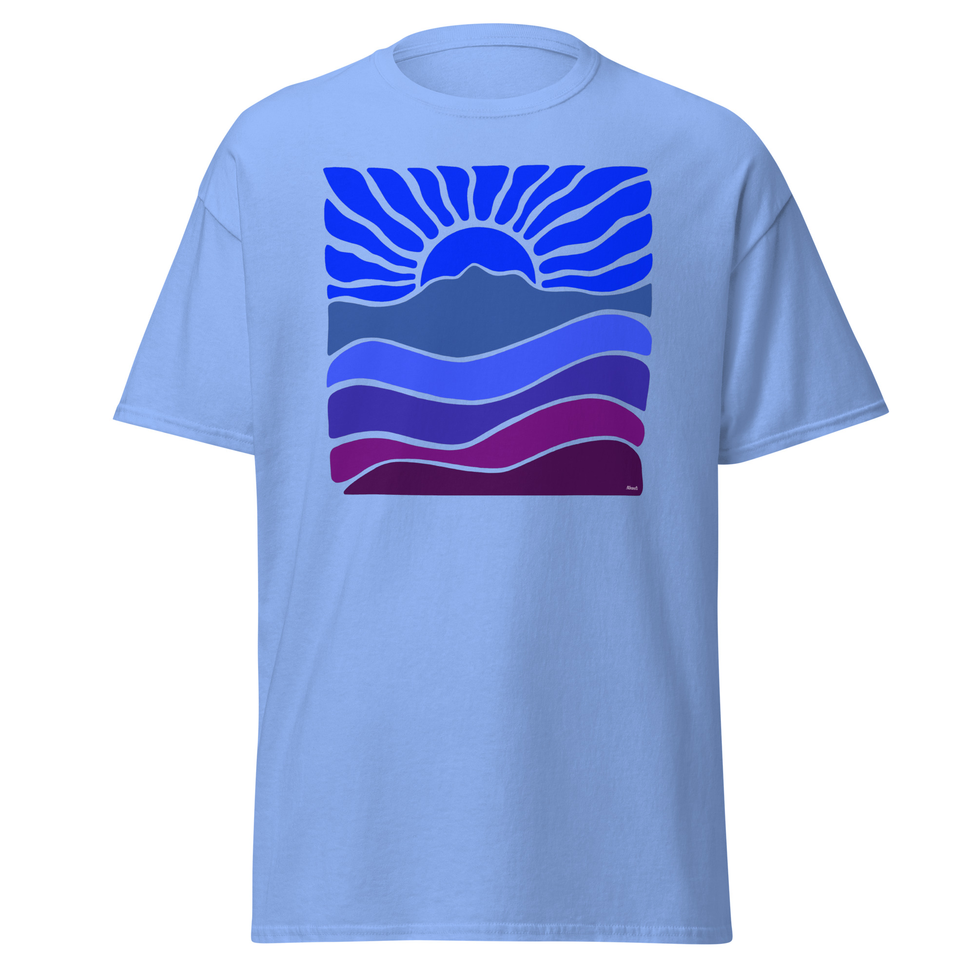 Unisex classic tee 100% Cotton T-shirt Mt Tamalpais Groovy Retro Sun Landscape Design – Dark Blue - Image 5