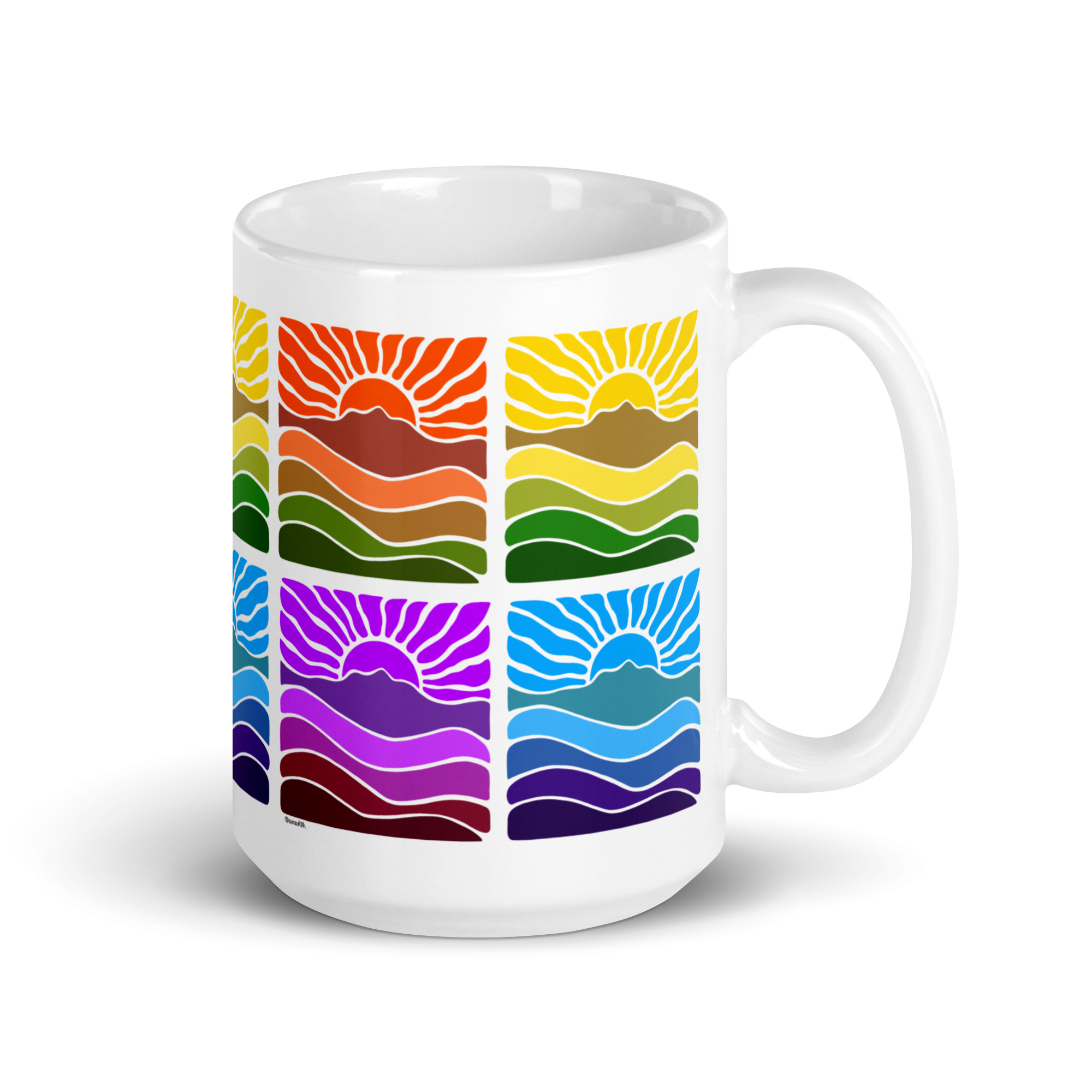 White glossy mug Mt Tamalpais Groovy Retro Sun Landscape Design X4 Rainbow - select size - Image 6