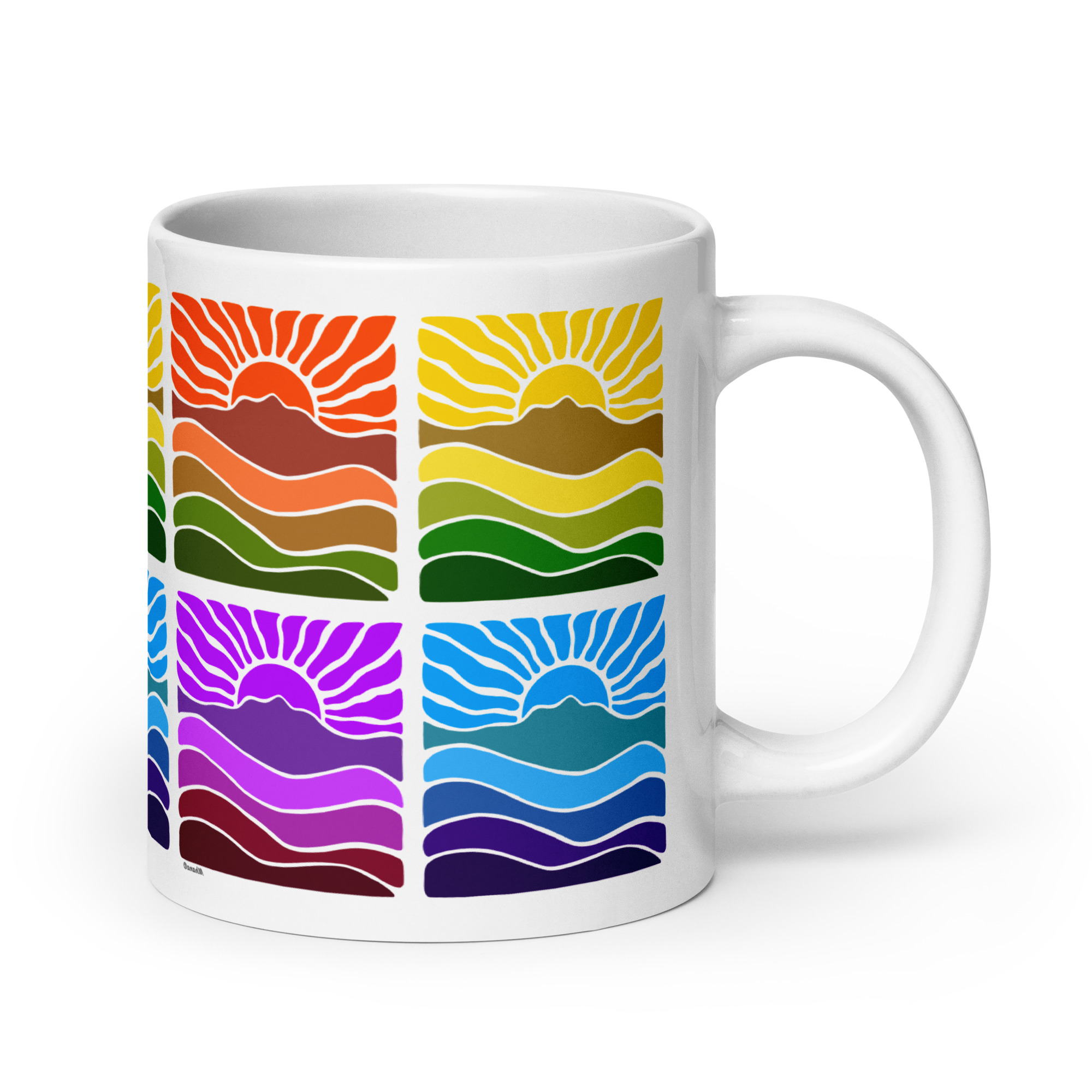 White glossy mug Mt Tamalpais Groovy Retro Sun Landscape Design X4 Rainbow - select size - Image 7