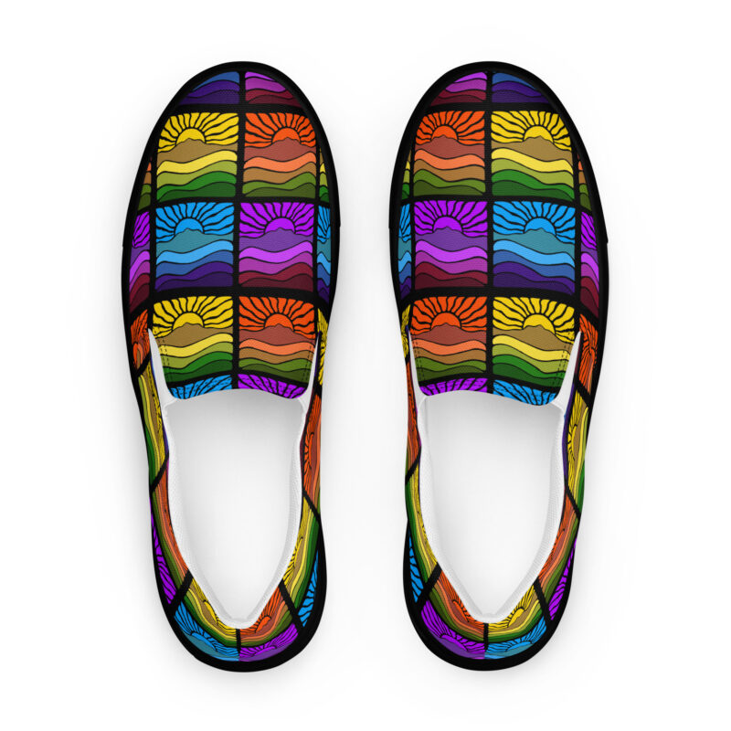 Women’s slip-on canvas shoes Groovy Retro Mt Tamalpais Sun Landscape Design X4 Rainbow