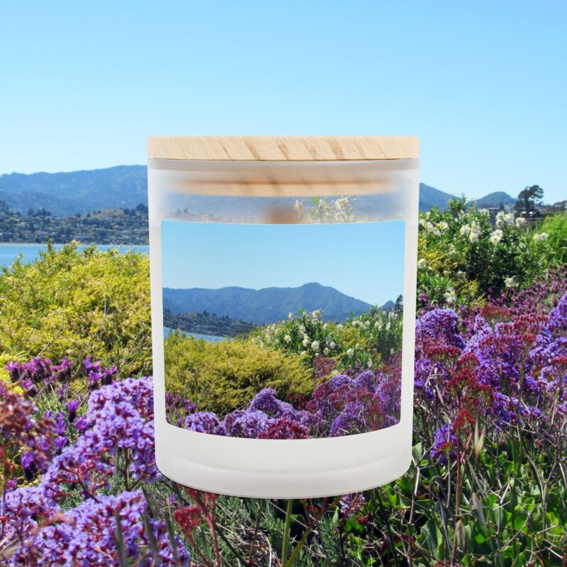 Frosted Glass Soy Candle, 11oz Mt Tamalpais and Purple Flowers