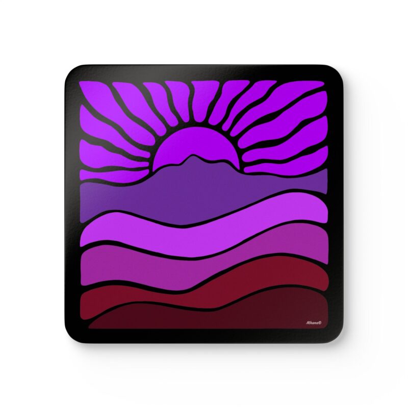 Groovy Retro Mt Tamalpais Sunset Design - Cork Coaster Set of 4 - Sunset Pink - Made in USA