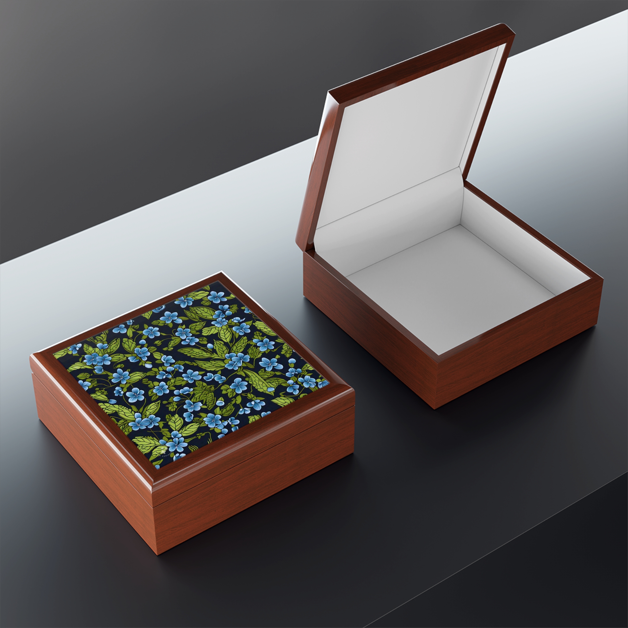 Forget-me-Not Jewelry Box with decorated glossy sublimation ceramic tile fitted lid - Image 6