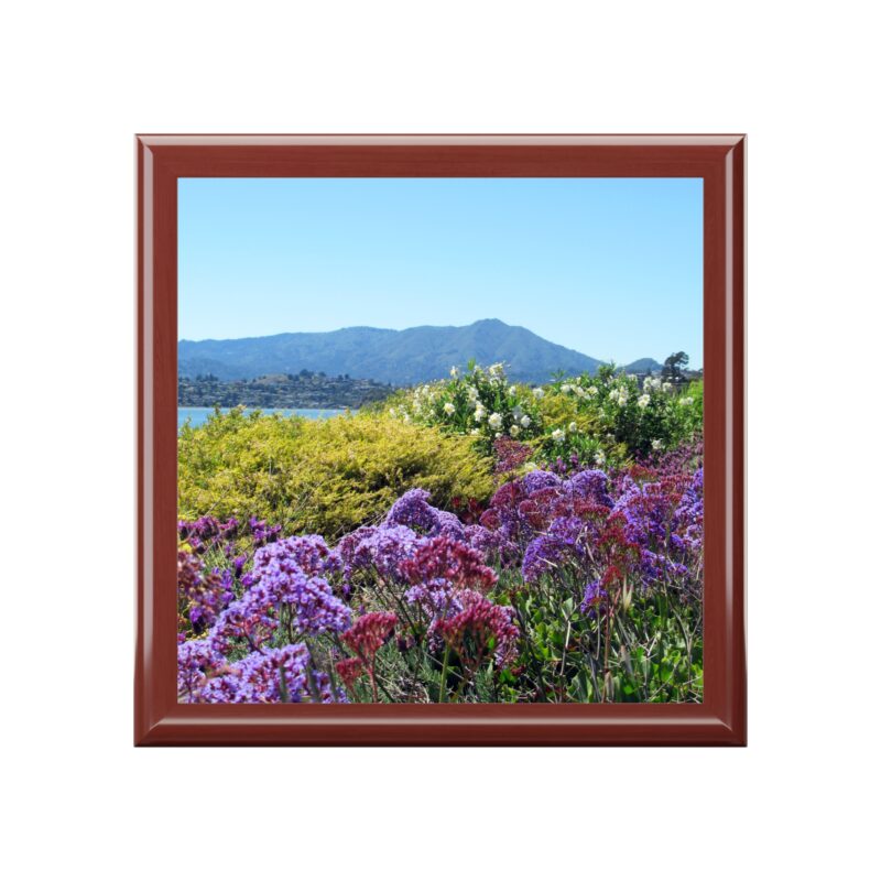 Jewelry Box - Mt Tamalpais Purple Flowers - Select from 3 wood colors - Made in the USA - Red Mahogany, One size