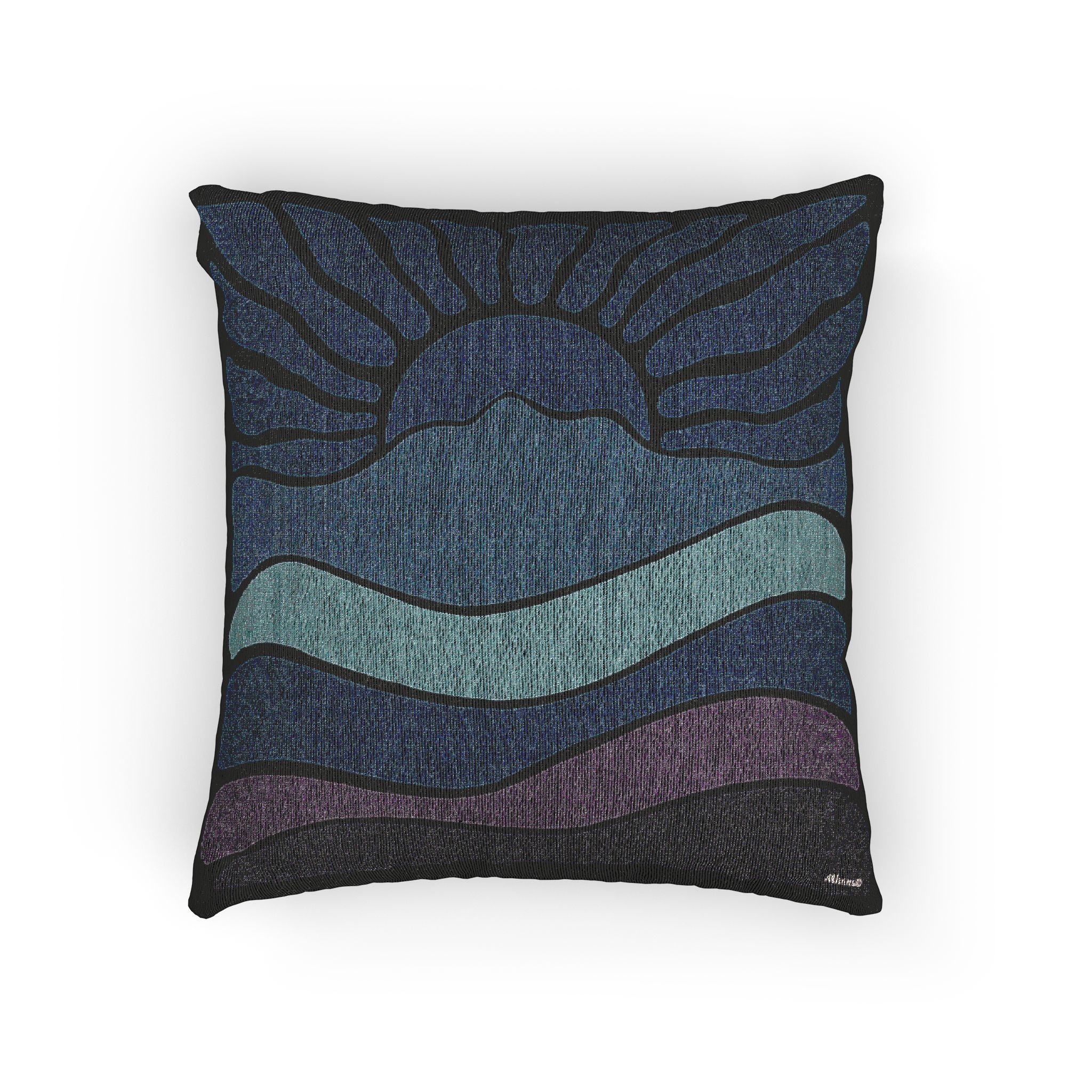 Woven - Groovy Retro Mt Tamalpais Sun Landscape Design - Pillow with Zipper - Misty Blue