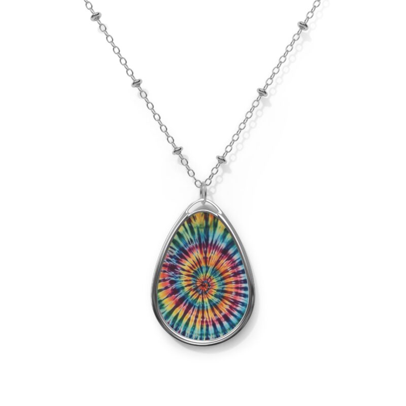 Oval Necklace Rainbow Tie-Dye Spiral Design