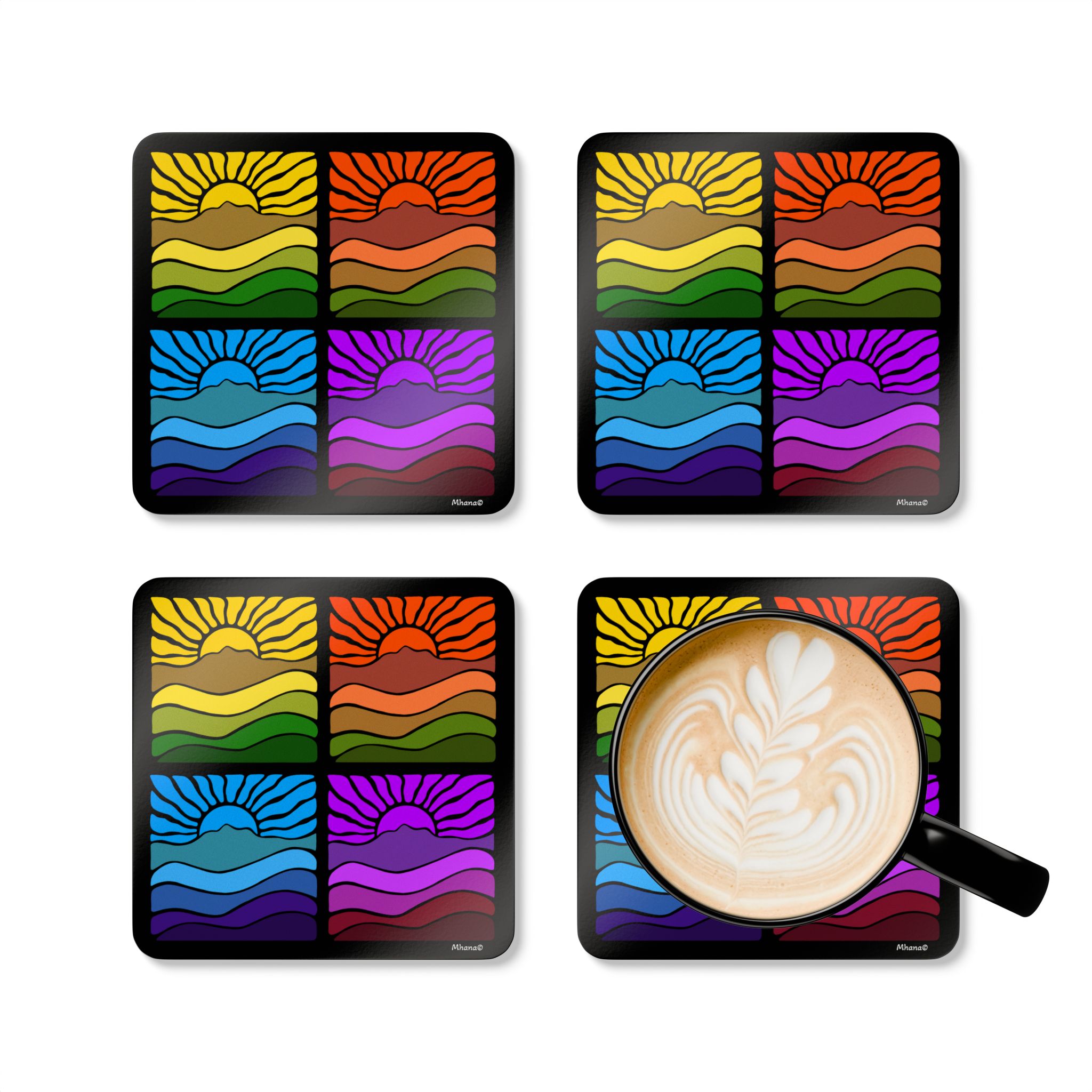 Corkwood Coaster set of 4 Groovy Retro Mt Tamalpais Sun Landscape Design - Made in USA - Image 6