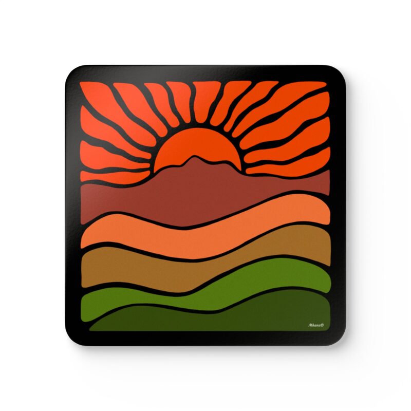 Groovy Retro Mt Tamalpais Sunset Design - Cork Coaster Set of 4 - Sunset Orange - Made in the USA