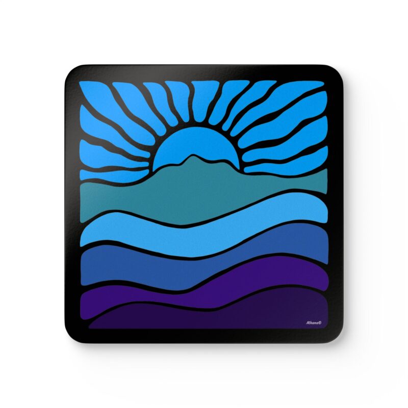 Groovy Retro Mt Tamalpais Sunset Design - Cork Coaster Set of 4 - Sky Blues - Made in USA