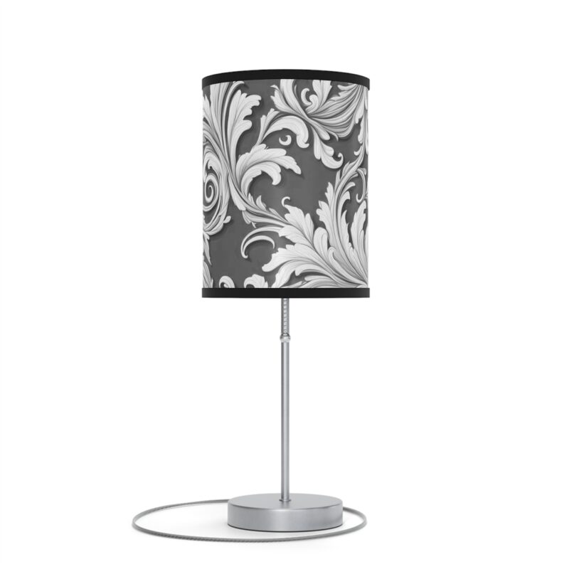 Lamp on a Stand, US|CA plug Damask Design Gray Black & White
