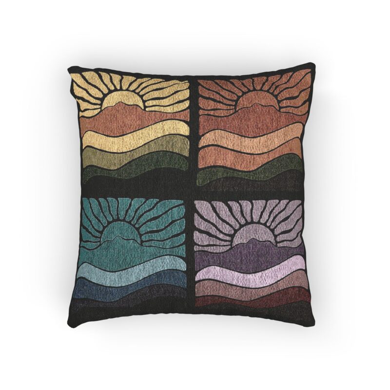 Woven Zippered Pillow - Groovy Retro Mt Tamalpais Sun Landscape Design - X4 Rainbow