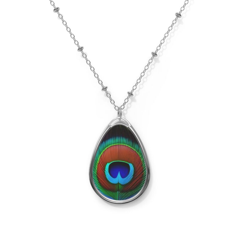 Oval Necklace Peacock Feather