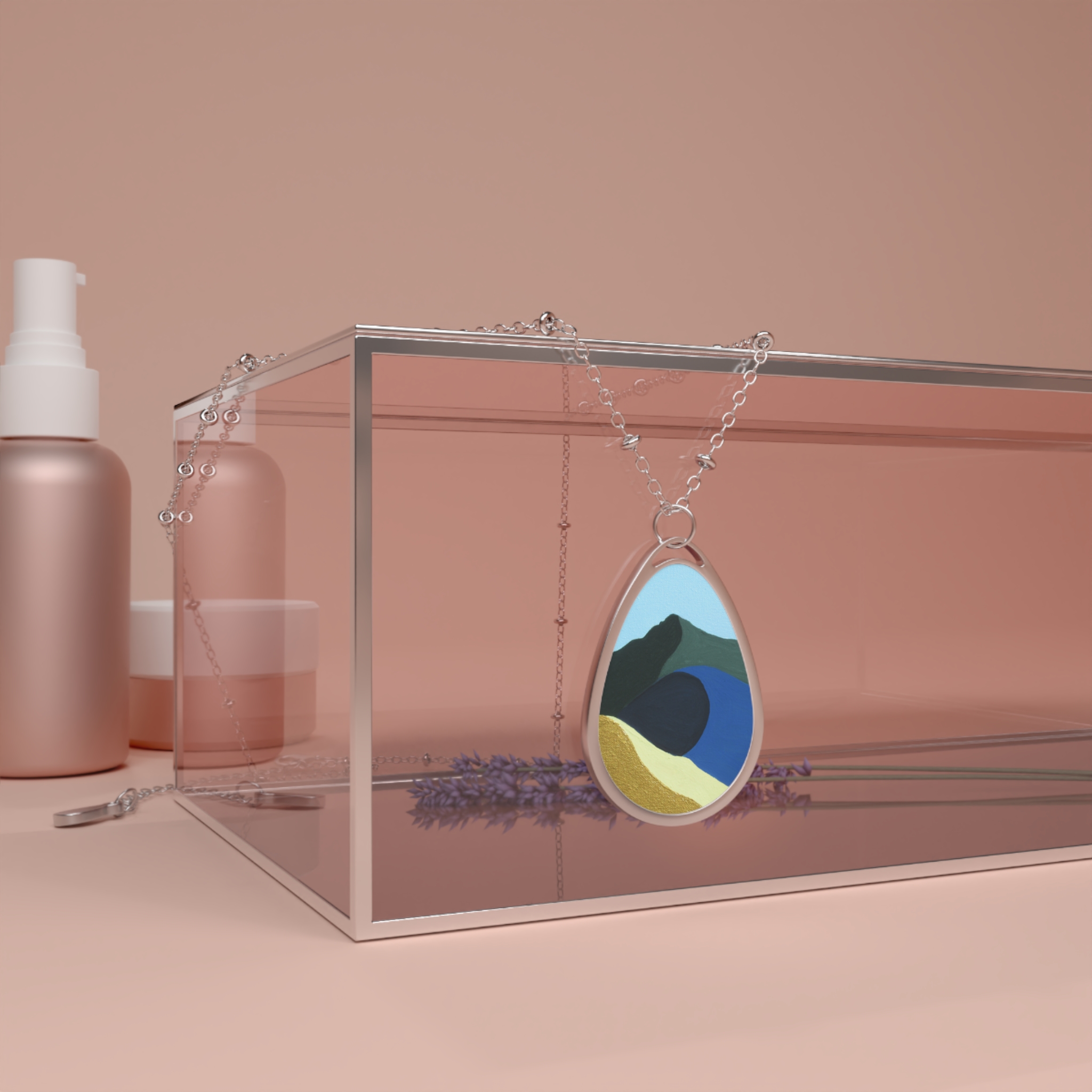 Colors of Mt Tamalpais Painting (print) Oval Necklace - Meaningful Gift for Her - Image 4