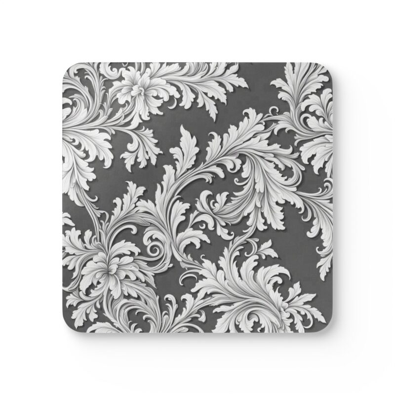 Corkwood Coaster (Set of 4) Damask Gray Black & White - Made in USA