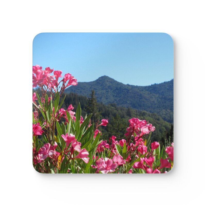 Corkwood Coaster (Set of 4) Mt Tamalpais Pink Flowers (Customizable) - Made in USA