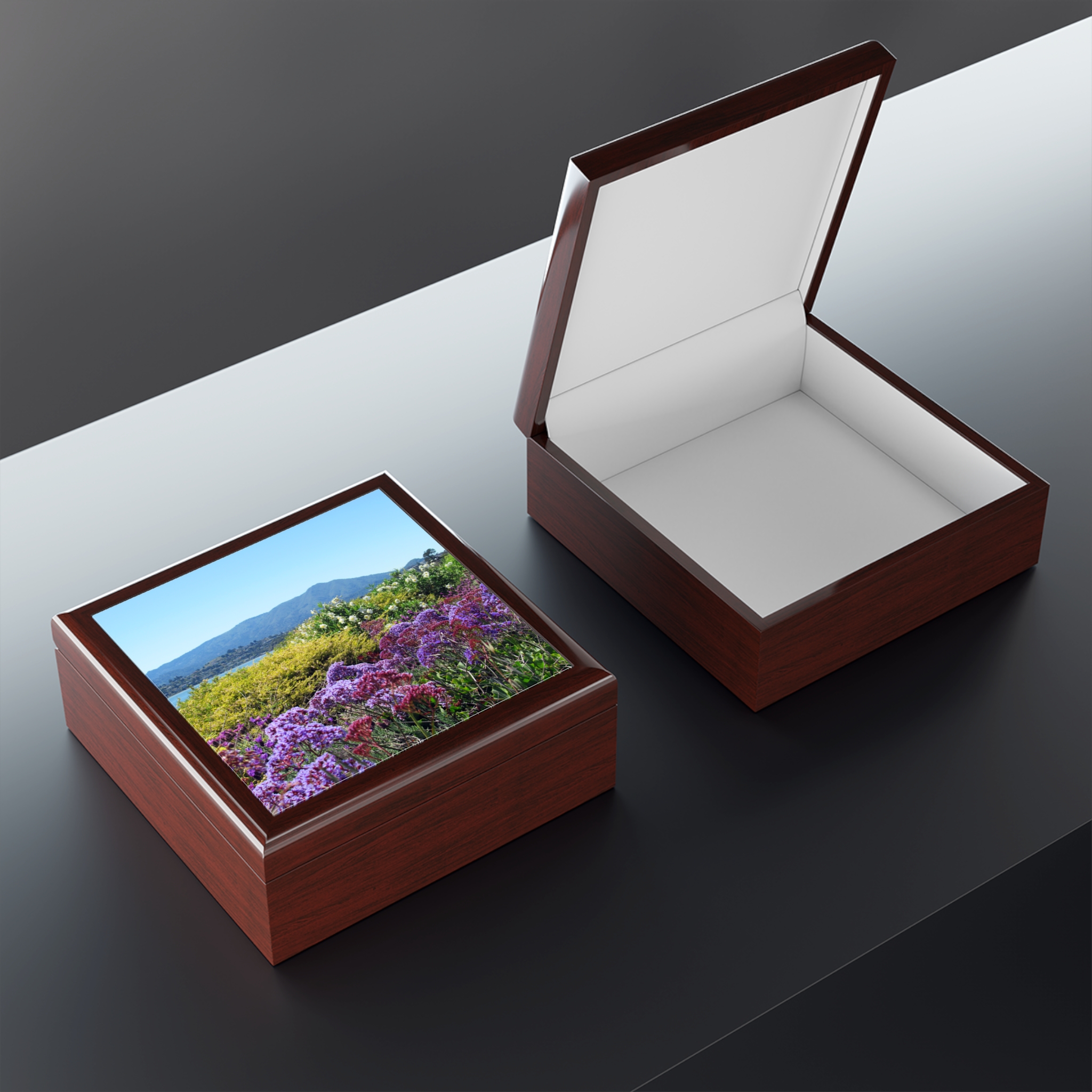 Jewelry Box - Mt Tamalpais Purple Flowers - Select from 3 wood colors - Made in the USA - Image 9