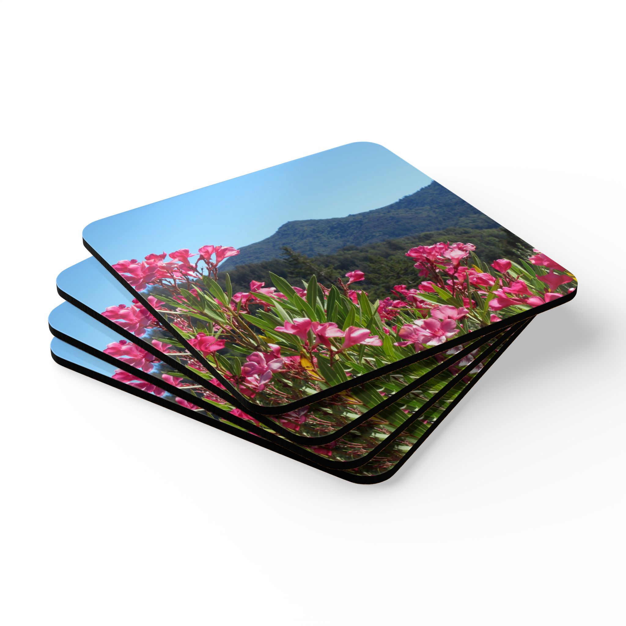 Corkwood Coaster (Set of 4) Mt Tamalpais Pink Flowers (Customizable) - Made in USA - Image 3