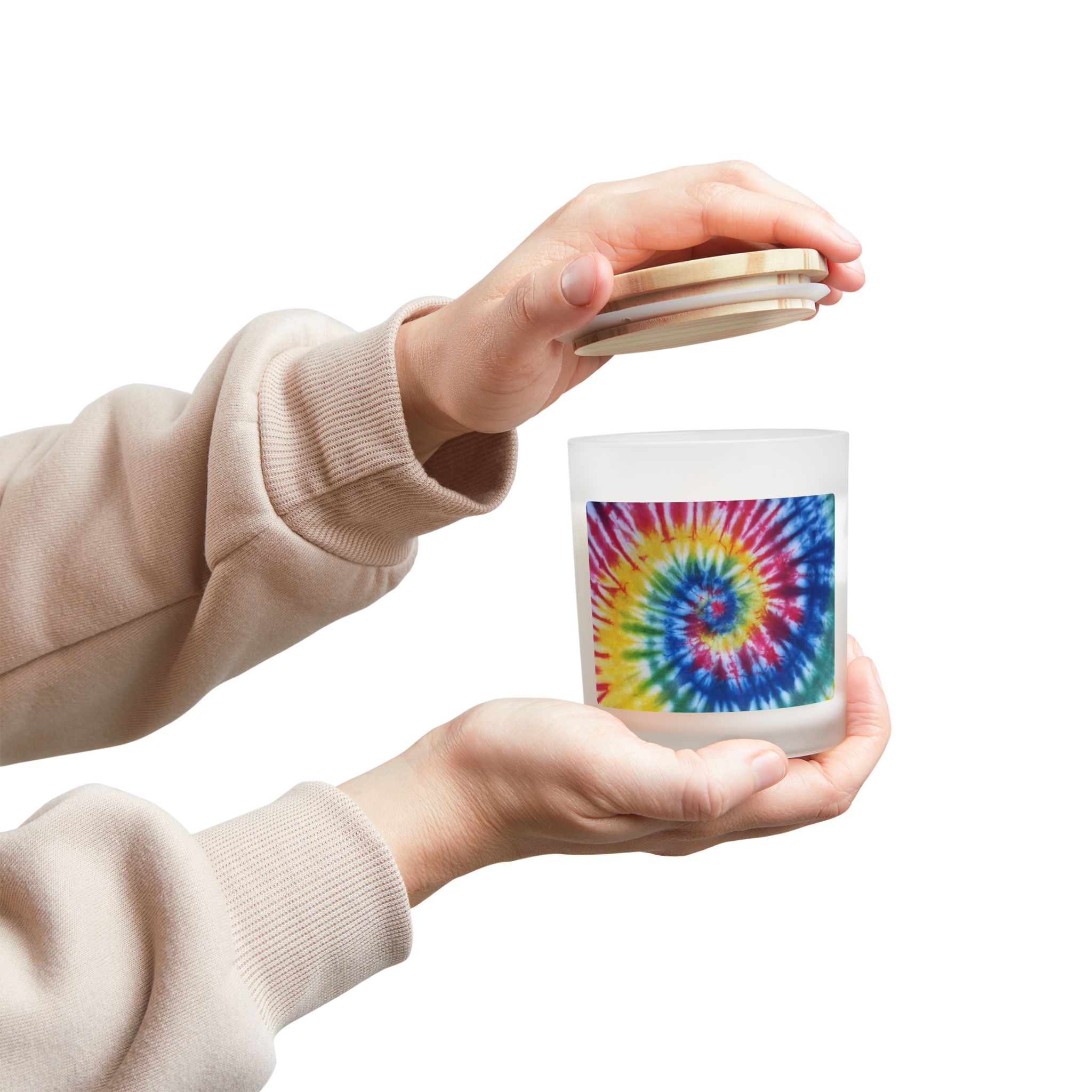 Frosted Glass Candle, 11oz Tie-Dye Design Primary Colors - Image 4