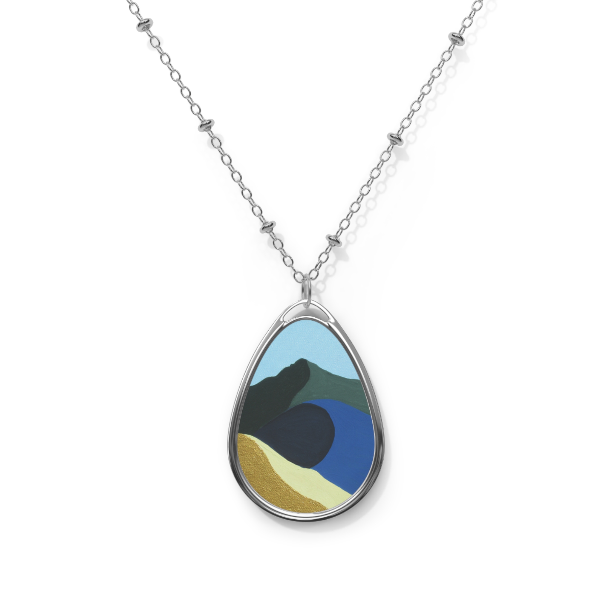 Colors of Mt Tamalpais Painting (print) Oval Necklace - Meaningful Gift for Her