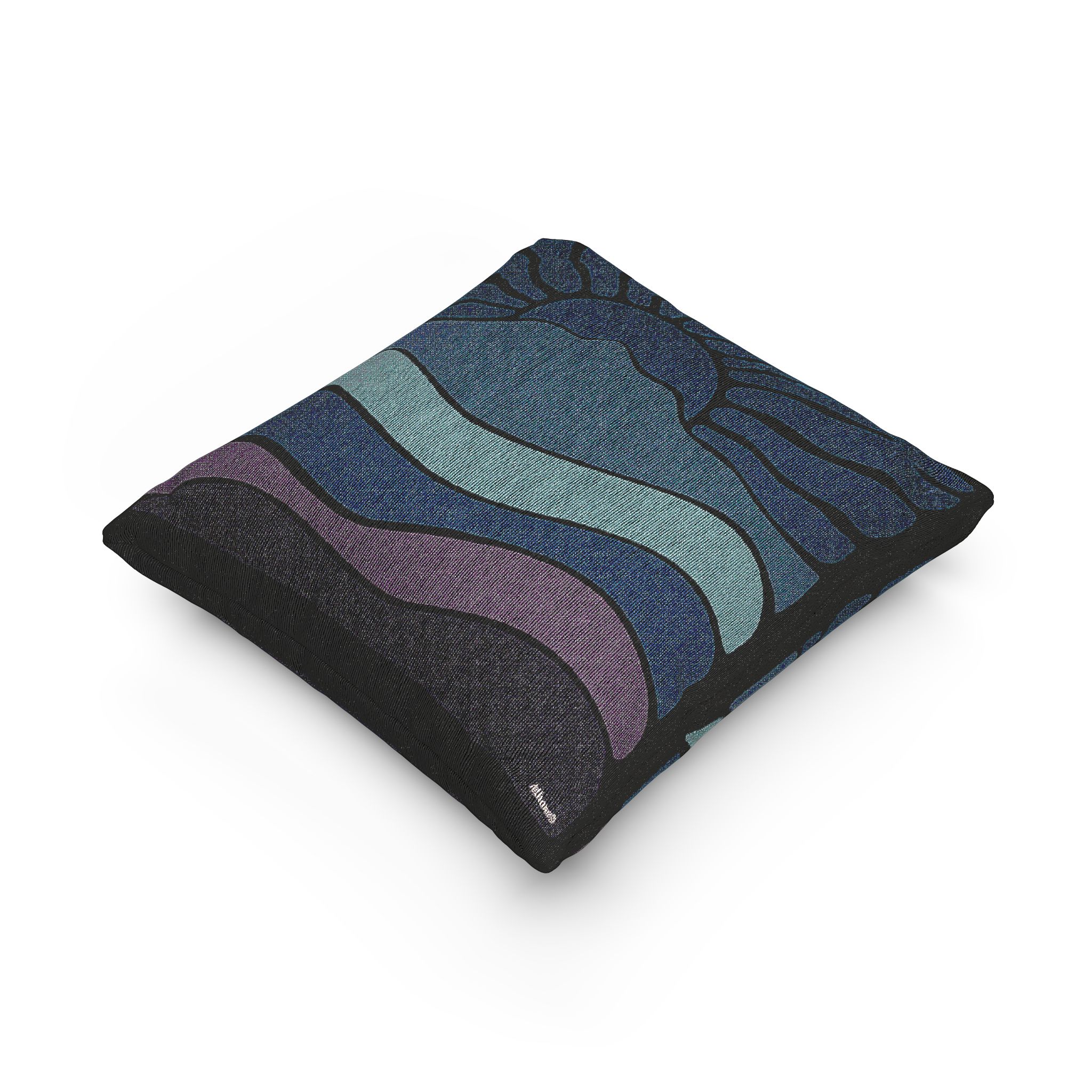 Woven - Groovy Retro Mt Tamalpais Sun Landscape Design - Pillow with Zipper - Misty Blue - Image 3