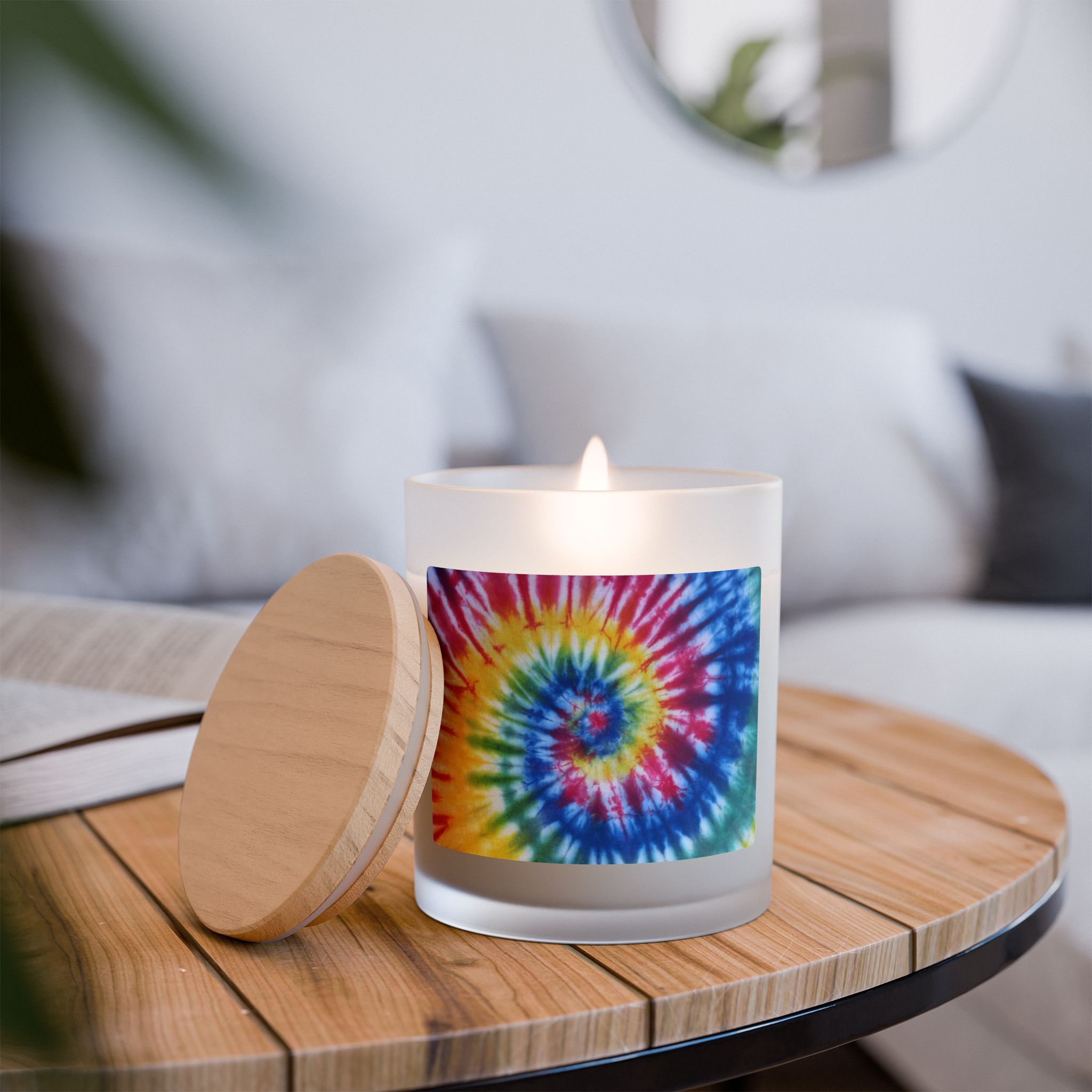 Frosted Glass Candle, 11oz Tie-Dye Design Primary Colors - Image 2