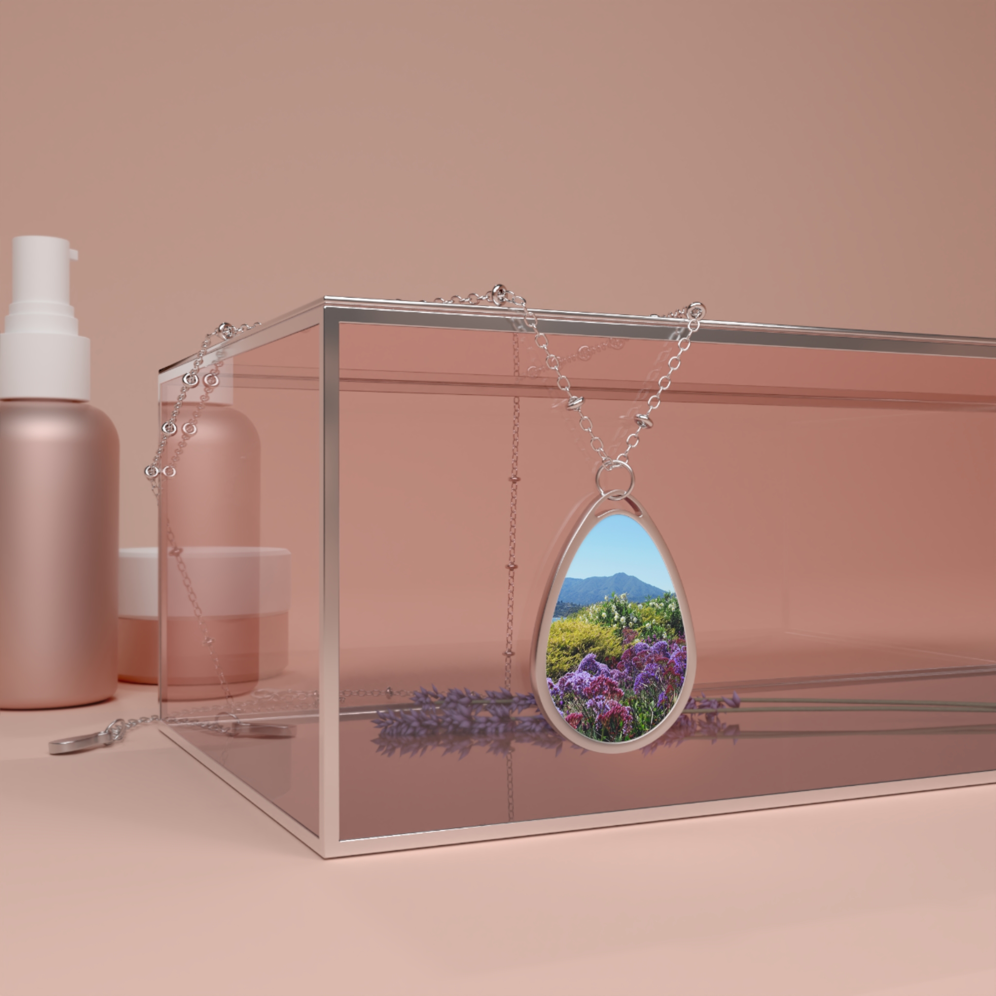 Oval Necklace Mt Tamalpais Purple Flowers - Image 4