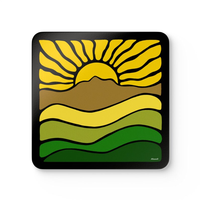 Groovy Retro Mt Tamalpais Sunset Design - Cork Coaster Set of 4 - Sunset Yellow - Made in the USA