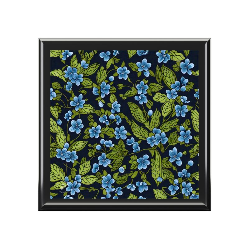 Forget-me-Not Jewelry Box with decorated glossy sublimation ceramic tile fitted lid