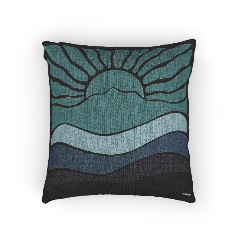 Woven Groovy Retro Mt Tamalpais Marin County California Sun Landscape Design Light Foggy Blue - Pillow with Zipper