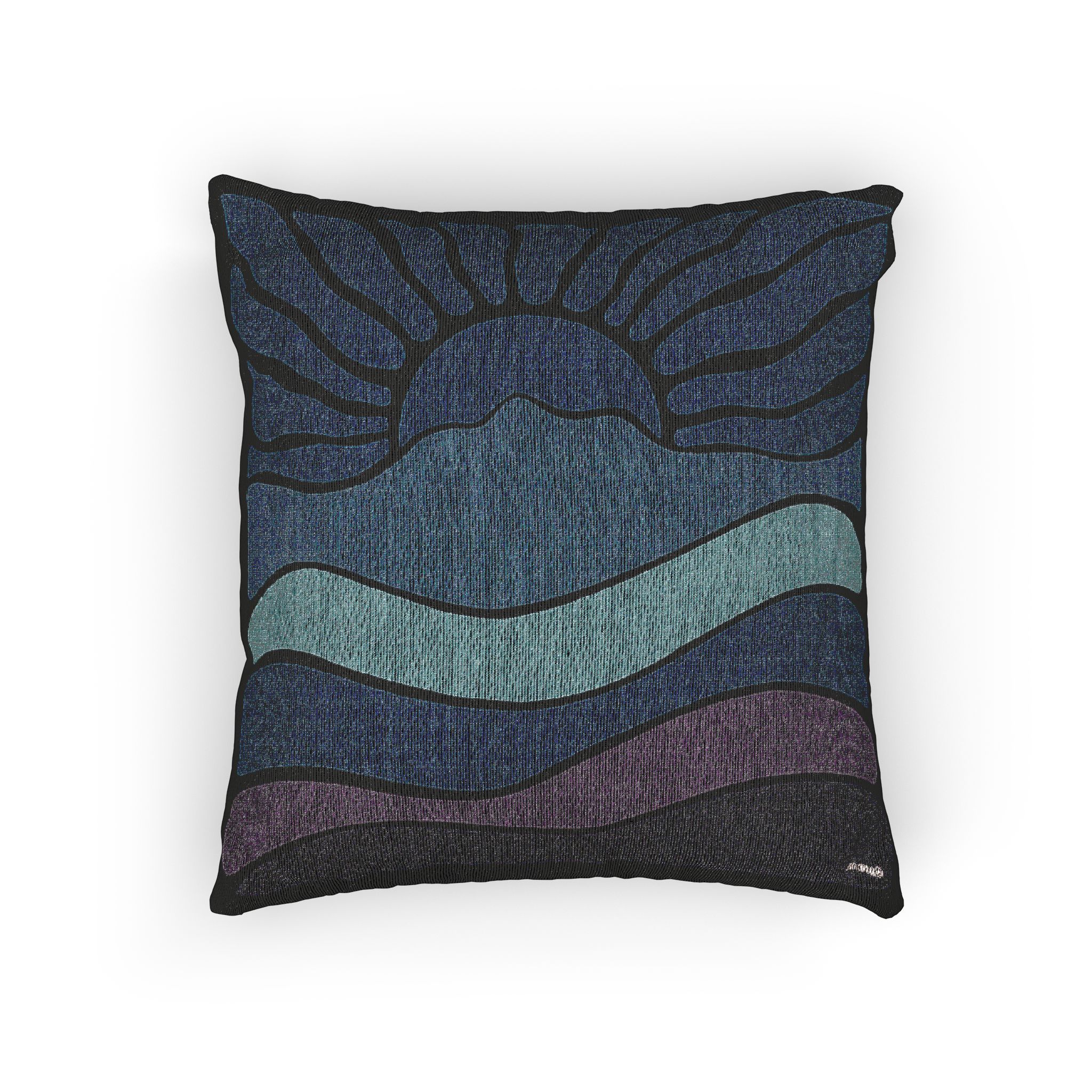Woven - Groovy Retro Mt Tamalpais Sun Landscape Design - Pillow with Zipper - Misty Blue - Image 2