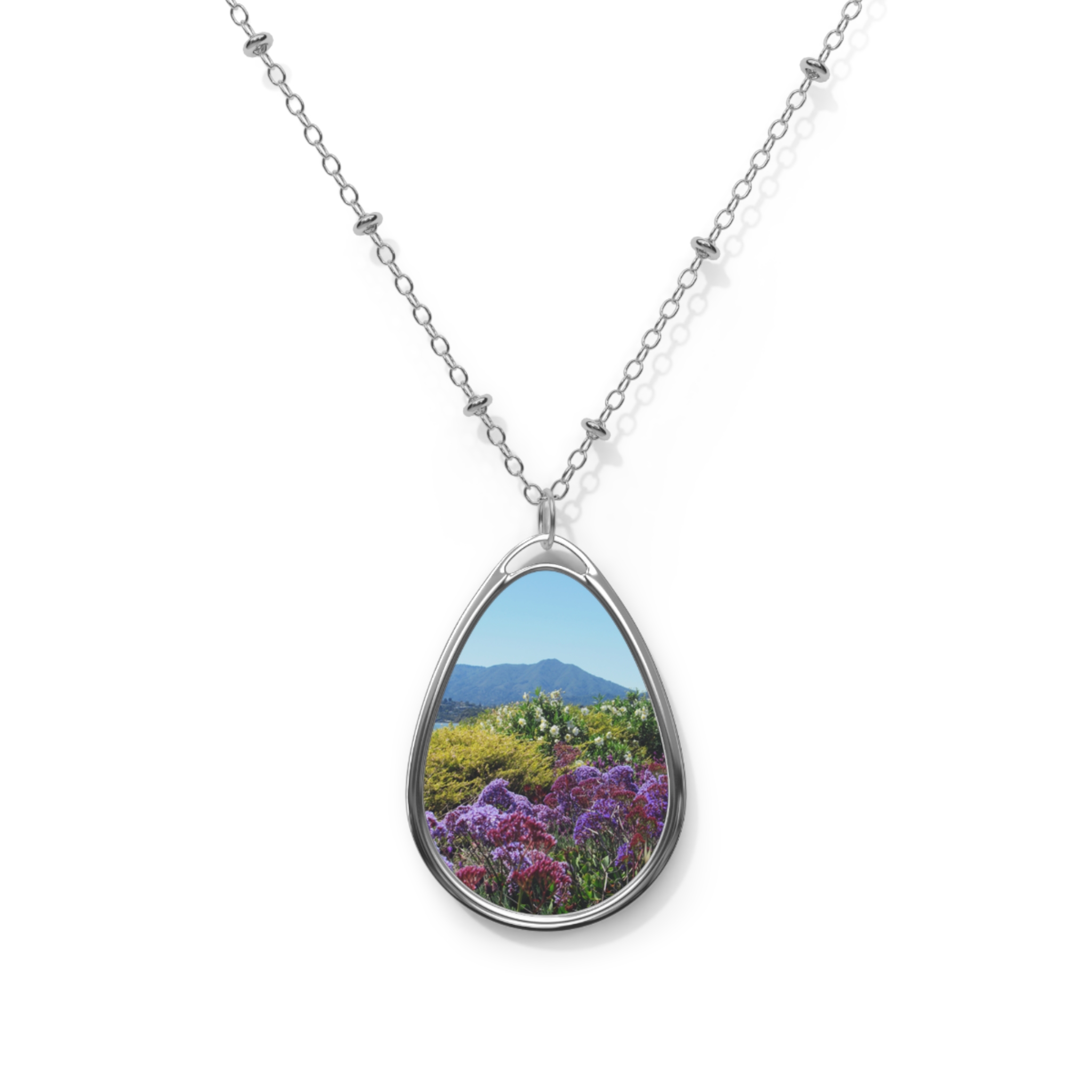 Oval Necklace Mt Tamalpais Purple Flowers