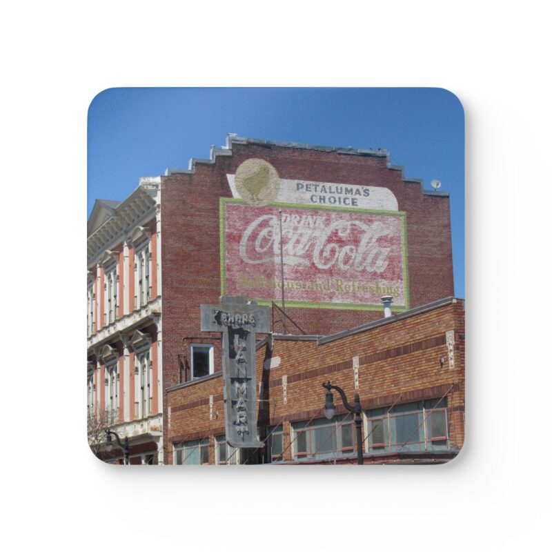 Corkwood Coaster (Set of 4) Petaluma Historic Downtown Chick and Soda Pop Sign - Made in USA