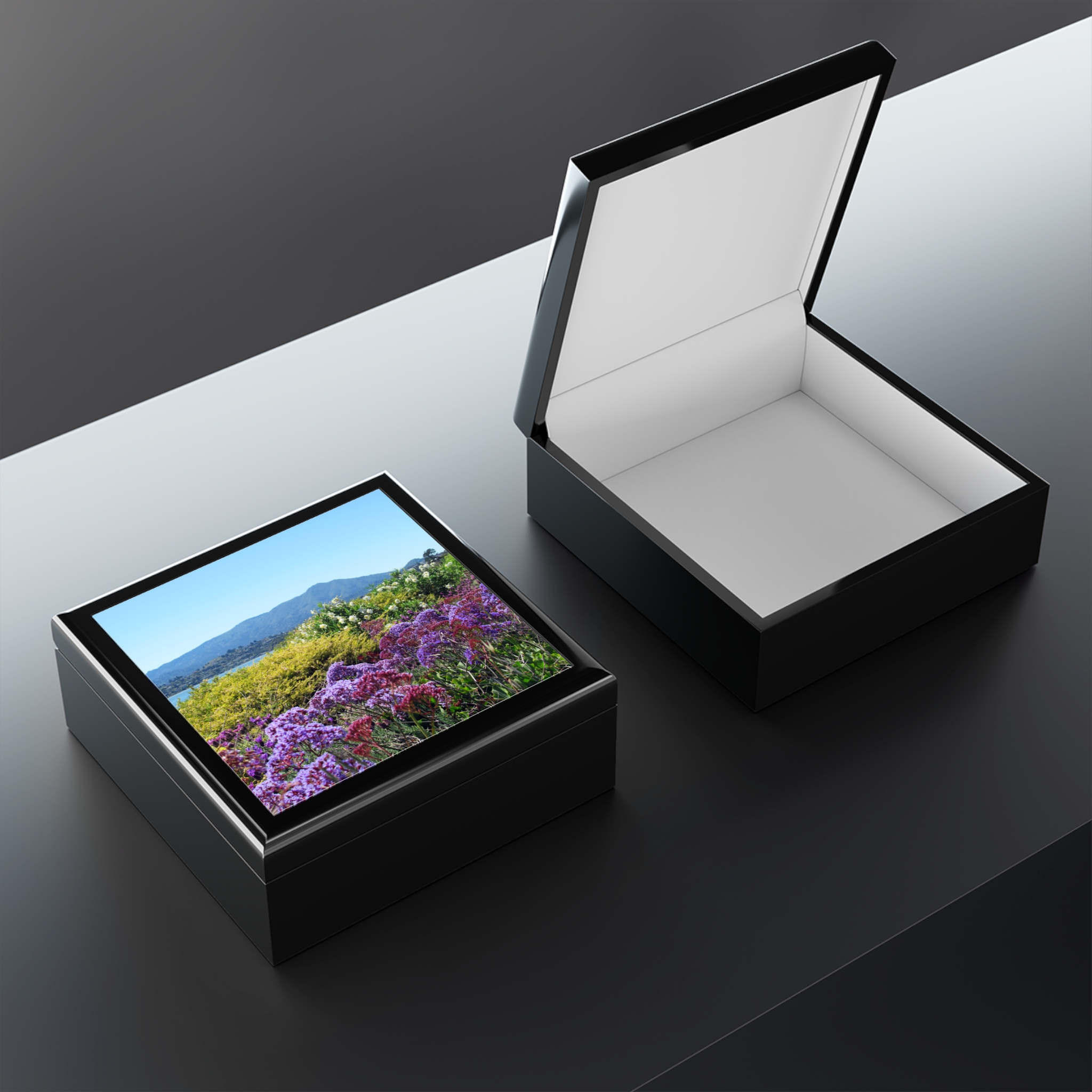 Jewelry Box - Mt Tamalpais Purple Flowers - Select from 3 wood colors - Made in the USA - Image 3